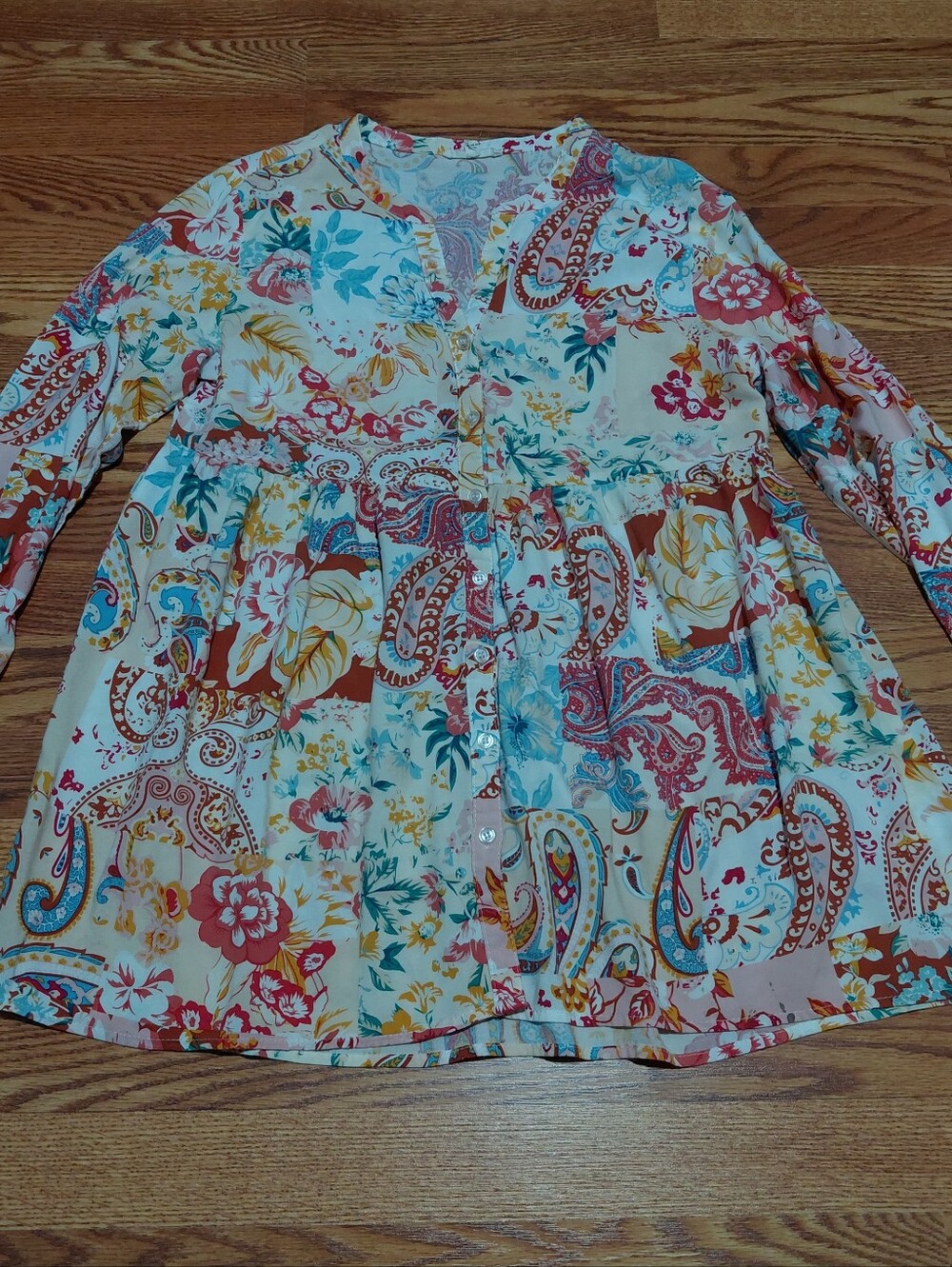 Christian Siriano Multicolor Floral Paisley Button Tunic Women Sz M Pink Boho